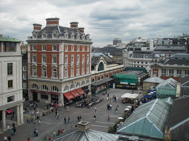 Covent Garden Piazza during the first evening of a three-day London itinerary